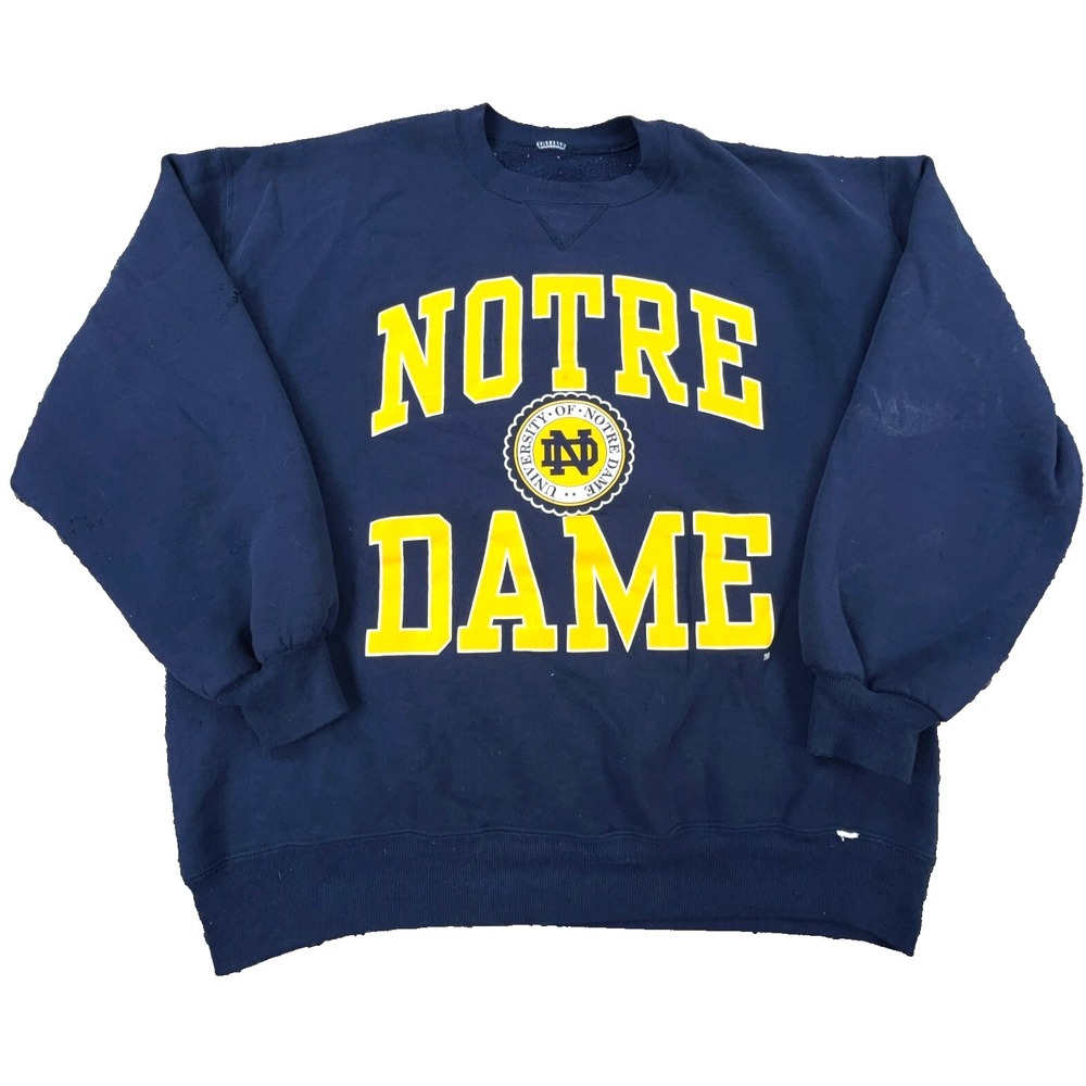Vintage Notre Dame Fighting Irish Sweatshirt Men XL Blue Crew Neck 80s 90s USA *